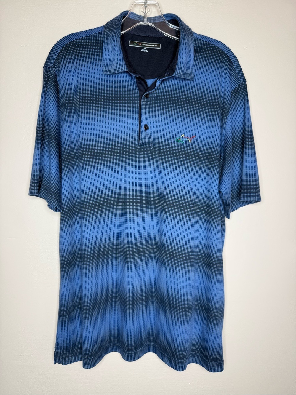 Greg Norman Golf Polo Shirt Play Dry Short Sleeve Blue Striped Size Large